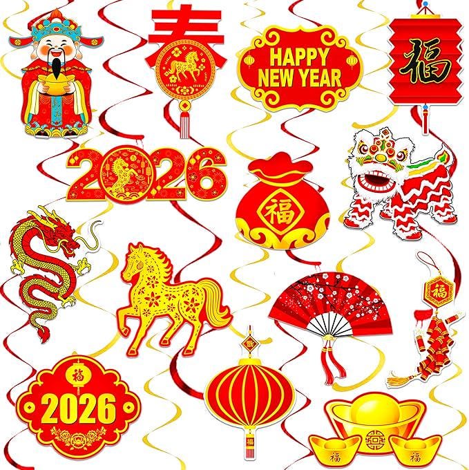 20pcs Happy Chinese New Year Hanging Swirls Horse Ceiling Festival Decor