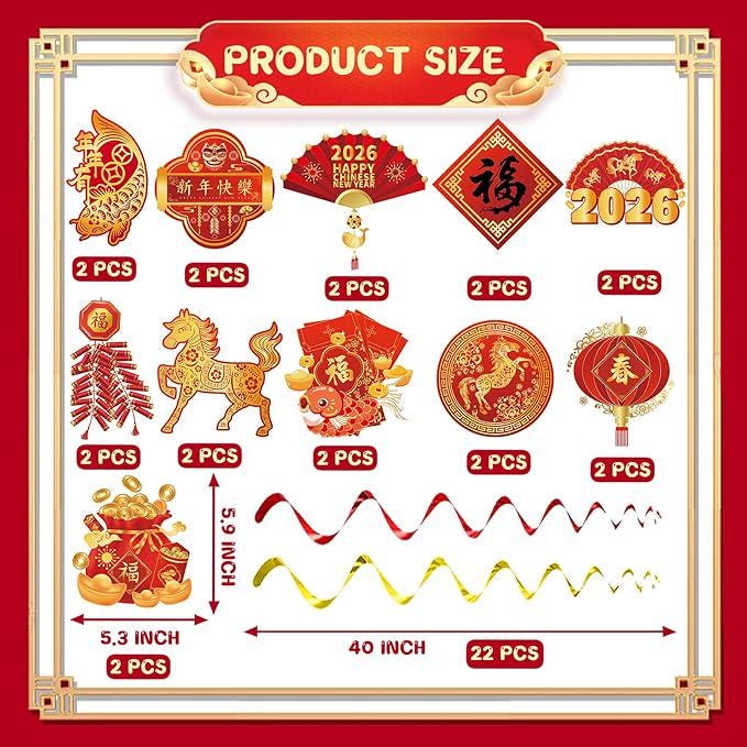 22-Piece Chinese New Year Hanging Swirl Decorations Spring Festival Party Set