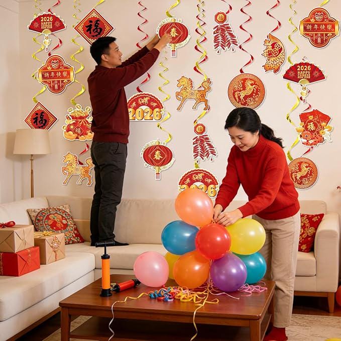 22-Piece Chinese New Year Hanging Swirl Decorations Spring Festival Party Set