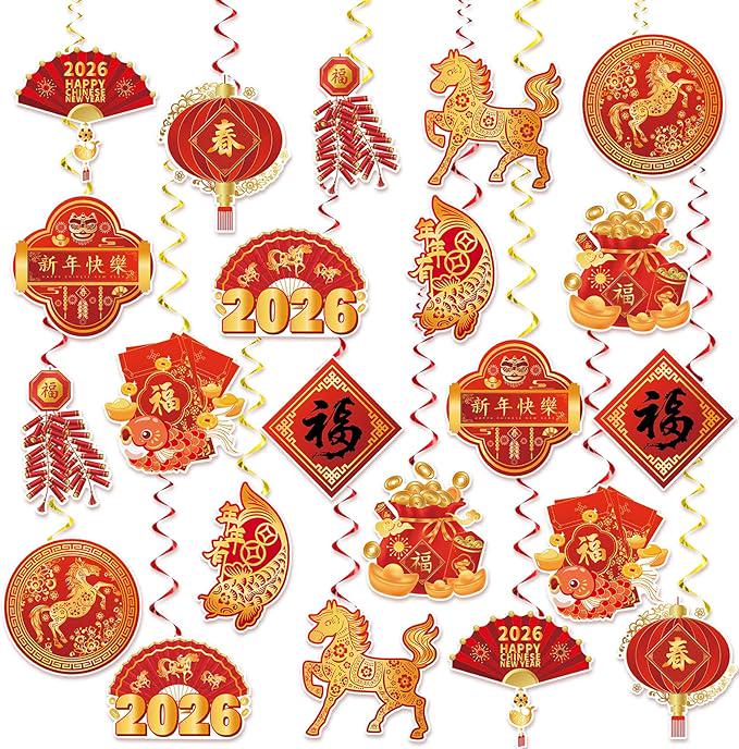 22-Piece Chinese New Year Hanging Swirl Decorations Spring Festival Party Set