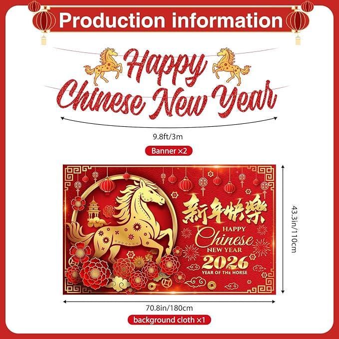 2026 Chinese New Year Decorations Banner Swirls Honeycomb Centerpieces Paper Lanterns