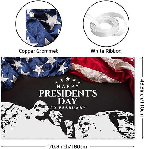 Presidents Day Banner: 70" American Flag Backdrop, Patriotic Decor