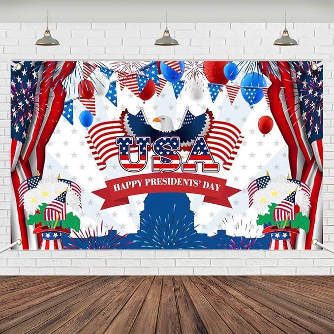 Presidents Day Banner 70 Inch by 43 Inch American Flag Backdrop Patriotic Party Supplies
