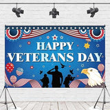 Veterans Day Backdrop Banner, Patriotic Eagle & Soldier Design (71x43 Inch)