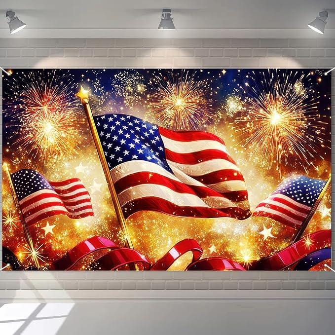 America Independence Day Banner 71 by 43 Inch USA Flag Outdoor Patriotic Holiday Backdrop