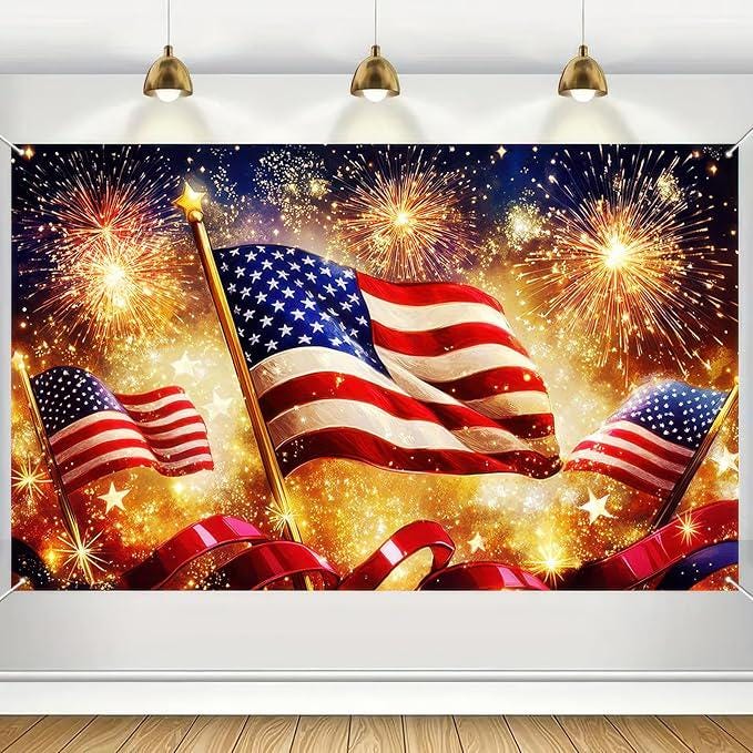 America Independence Day Banner 71 by 43 Inch USA Flag Outdoor Patriotic Holiday Backdrop