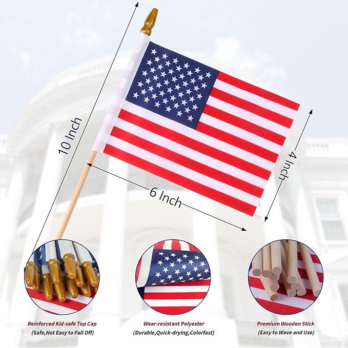 Small American Flags on Sticks, Patriotic Decor - 4x6 Inch, 12-Pack