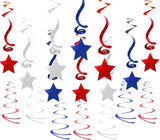 Patriotic Hanging Swirl Decorations: Red, White & Blue Star Party Decor (30 Piece Set)