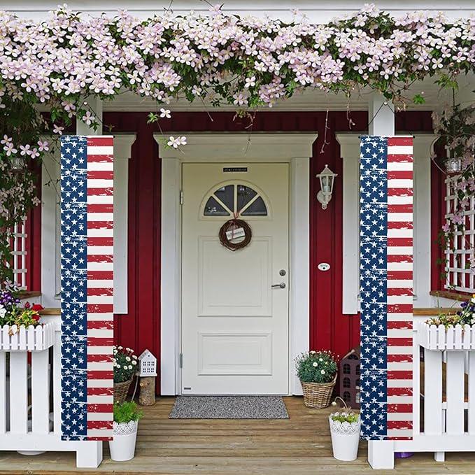 American Flag Porch Banners (Set of 2) - Patriotic Door Decor