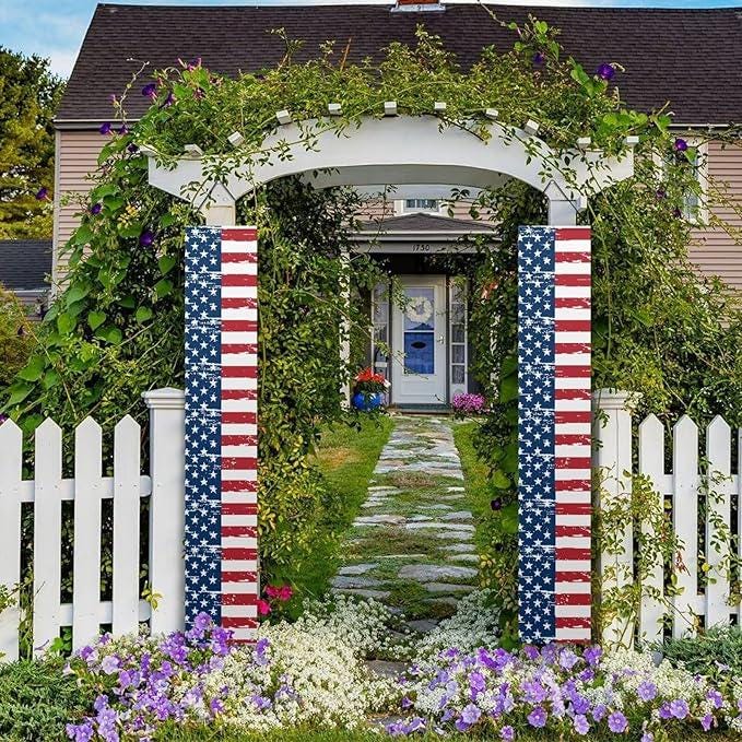 American Flag Porch Banners (Set of 2) - Patriotic Door Decor
