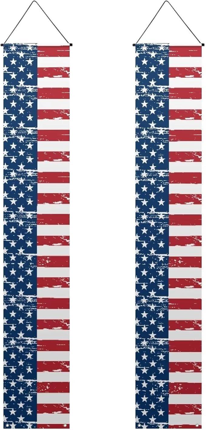 American Flag Porch Banners (Set of 2) - Patriotic Door Decor
