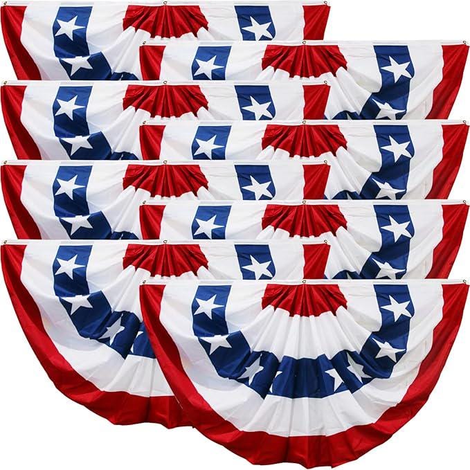 American Flag Bunting 8-Pack, Patriotic Porch Decor (1.5x3 Ft)