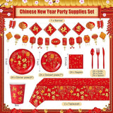 171 Pcs Chinese New Year Party Supplies Kit For 24 Guests Disposable Tableware