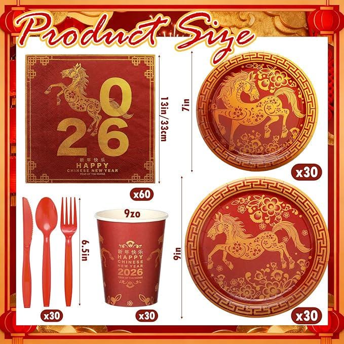 210 Pcs Chinese New Year Party Supplies Dinnerware Set For 30 Guests 2026