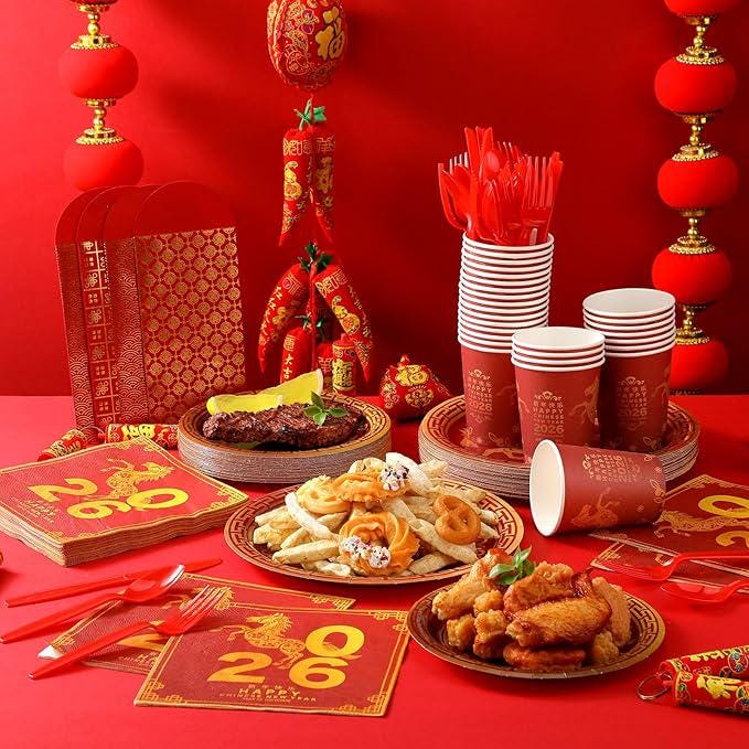 210 Pcs Chinese New Year Party Supplies Dinnerware Set For 30 Guests 2026
