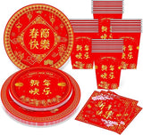 100 Pcs Chinese New Year Party Plates Napkins Cups Set For 25 Guests 2026