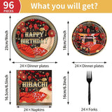 96 Pcs Hibachi Plates Napkins Japanese Style Disposable Tableware For 24 Guests