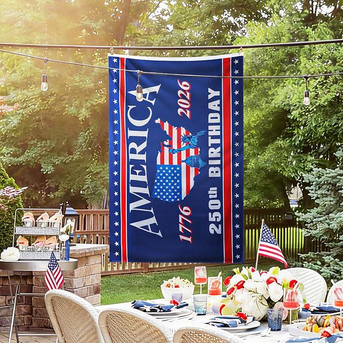 America 250 Flag 3x5 Ft Double Sided 3 Layers President Day Birthday Decoration