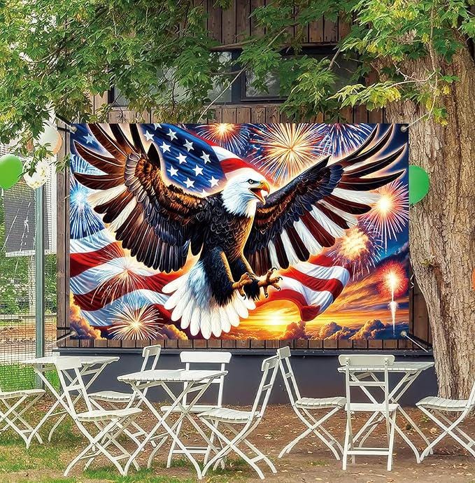 America President Day Backdrop Banner 71x43 Inch US Flag Bald Eagle Patriotic Party