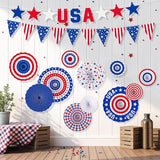 President Day Patriotic Decorations Set Red White Blue Paper Fans USA Banner Memorial Day