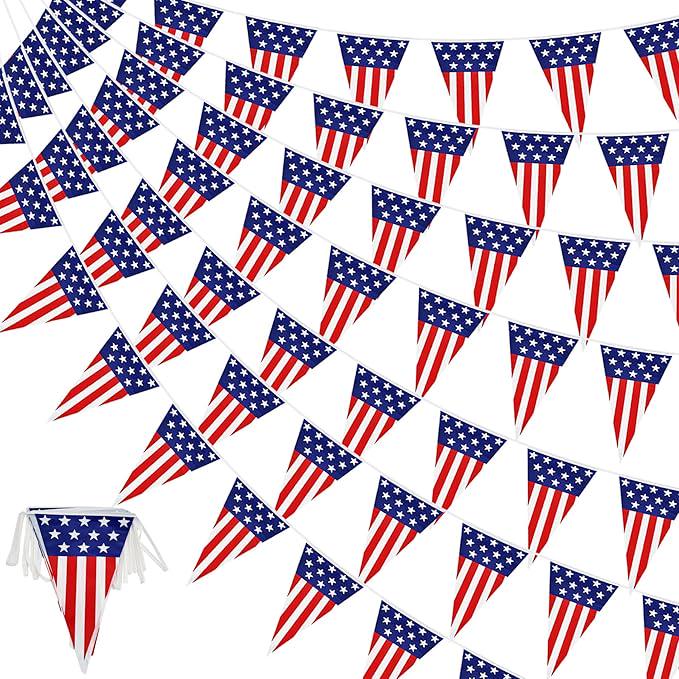 58Ft USA Flag Pennant Banner President Day Red White Blue Stars Stripes Party Decorations