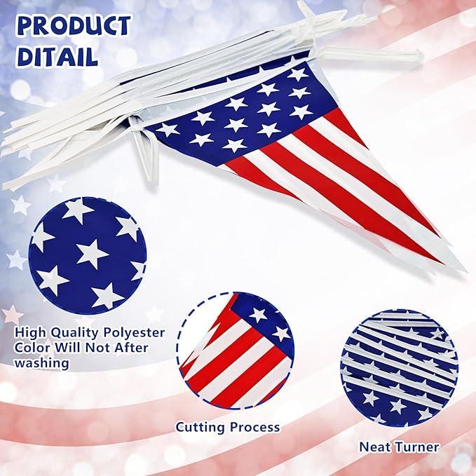 58Ft USA Flag Pennant Banner President Day Red White Blue Stars Stripes Party Decorations
