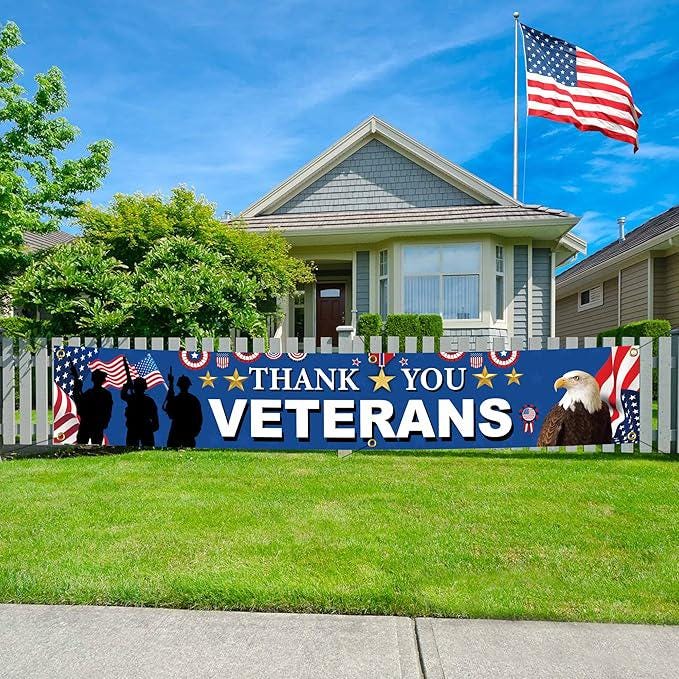 Veterans Day Decoration Banner 120x20 Inch America President Day Backdrop Porch Lawn Garden Decor