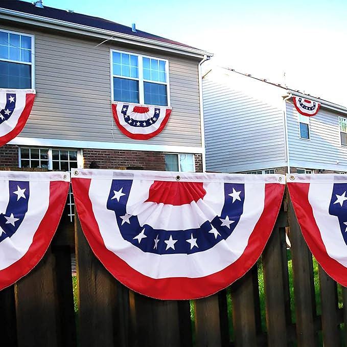 2x4 Ft Pleated Fan Flag 2 Pack Patriotic American Bunting President Day Decoration
