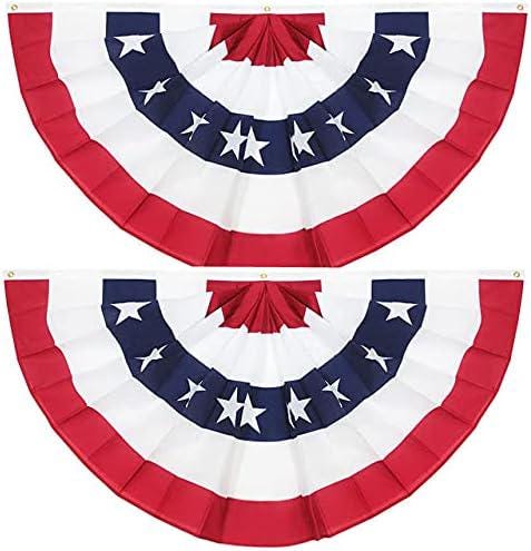 2x4 Ft Pleated Fan Flag 2 Pack Patriotic American Bunting President Day Decoration