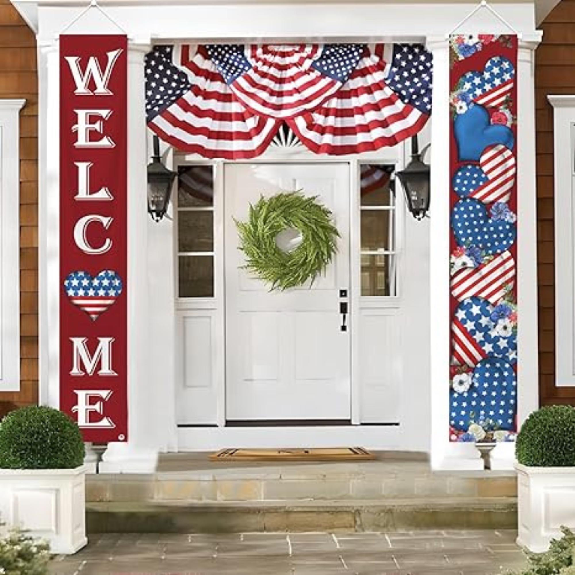 Patriotic President Day Welcome Porch Banner America Stars Stripes Memorial Day Front Door Decor