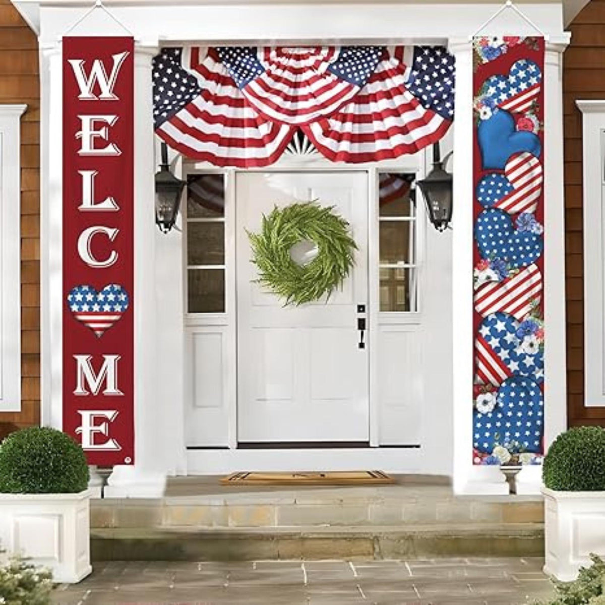 Patriotic President Day Welcome Porch Banner America Stars Stripes Memorial Day Front Door Decor