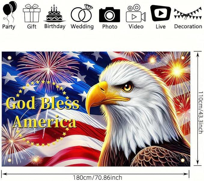 President Day Background Banner 71x43 Inch US Flag Bald Eagle Patriotic Party Supplies