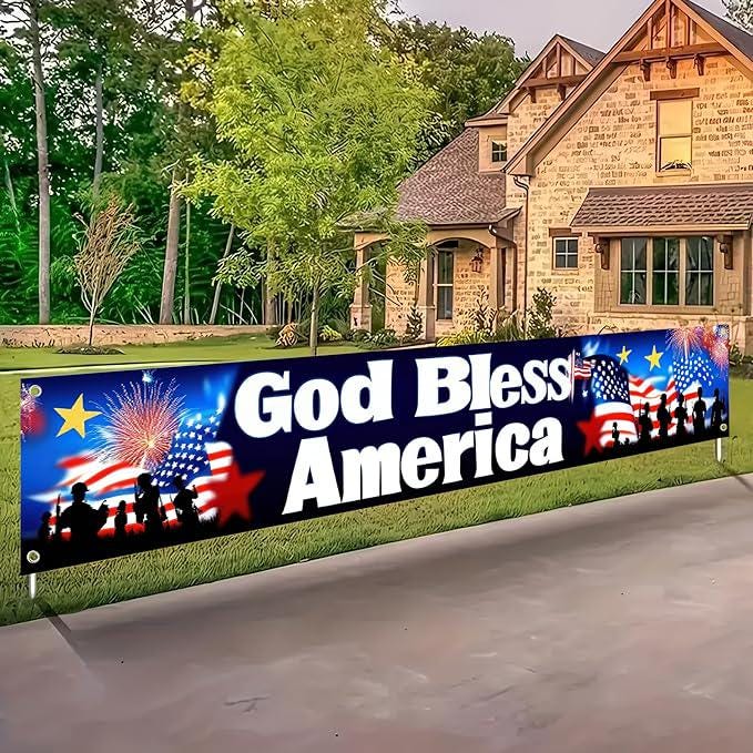God Bless America Banner 118x20 Inch President Day Outdoor Yard Party Patriotic Decor