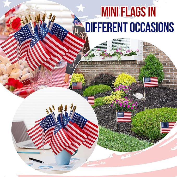 Mini American Flags on Stick (4x6 Inch), Patriotic Decor, Set of 12
