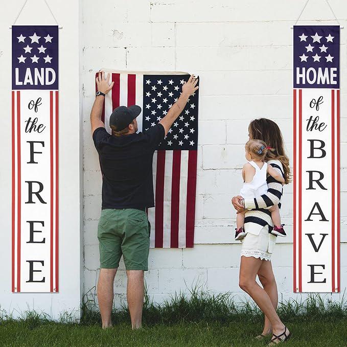 Presidents Day Patriotic Home of the Brave Outdoor Banner Door Porch Yard Decor