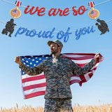 Military Going Away Banner Gold Glitter Proud Patriotic Soldier Veterans Day Decor 2PCS