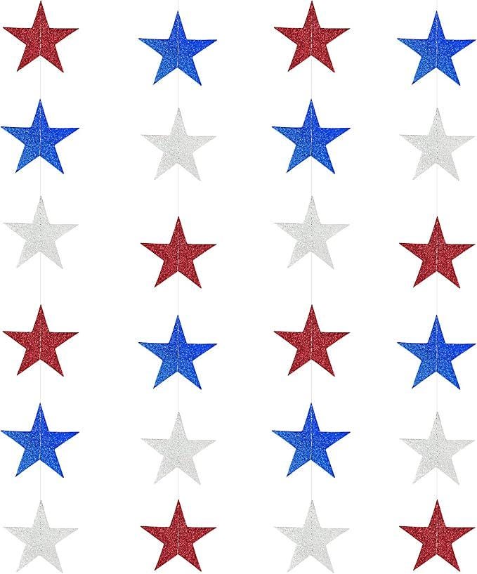 Star Garland 4 Pack Red White Blue Patriotic Decorations Presidents Day Party