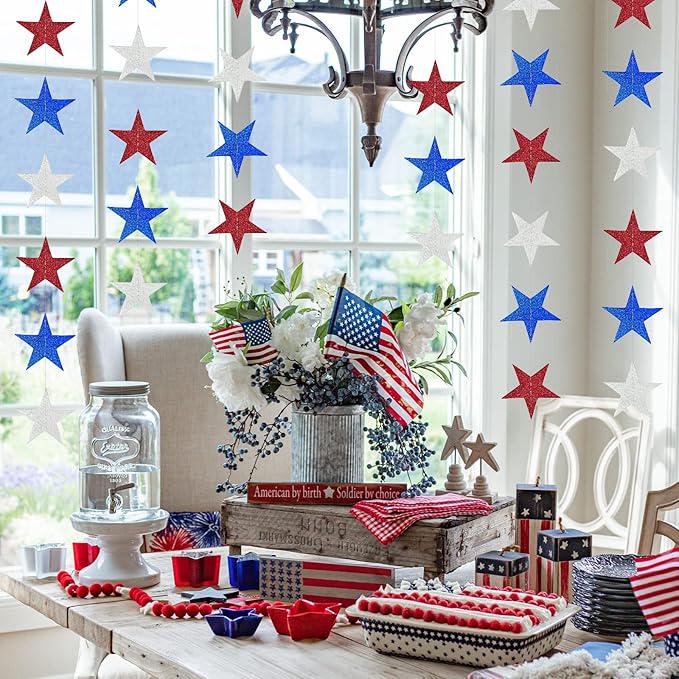 Star Garland 4 Pack Red White Blue Patriotic Decorations Presidents Day Party