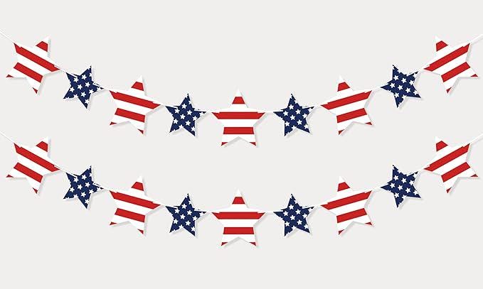 Patriotic Star Garland Banner Red White Blue Stars Presidents Day Holiday Hanging Decor