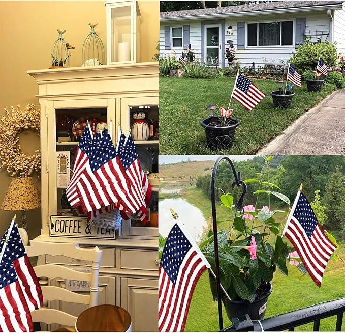 6 Pack Small American Flags on Stick 12x18 Inch Handheld Presidents Day Decor