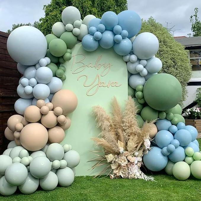 Dusty Blue Sage Green Balloon Arch Kit 117pcs for Baby Shower Wedding Party