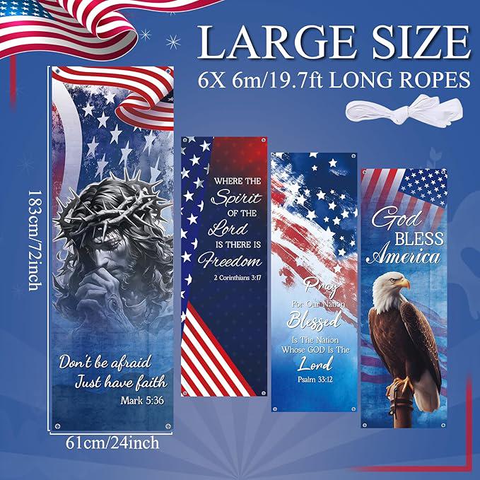 4PCS President Day Church Banners Sanctuary Wall Religious Hanging Bible Verse