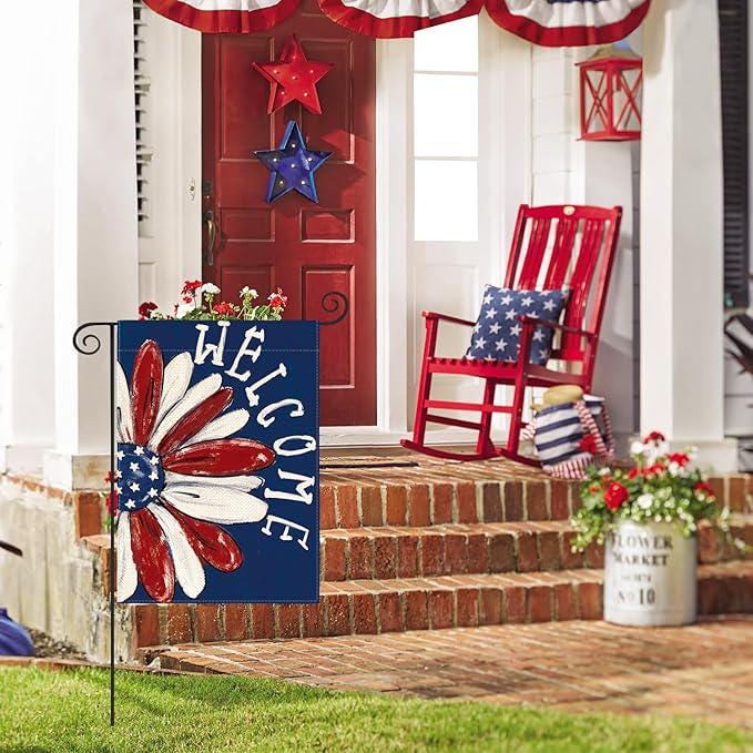 Patriotic President Day Garden Flag Double Sided Floral Daisy Yard Decoration