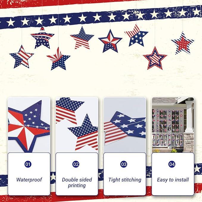 10 Pack Patriotic Red White Blue Star Banner Flags President Day Party Decoration