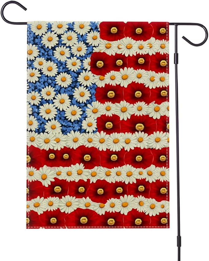 Poppy American Garden Flag 12x18 Inch Double Sided Patriotic President Day Yard Decor
