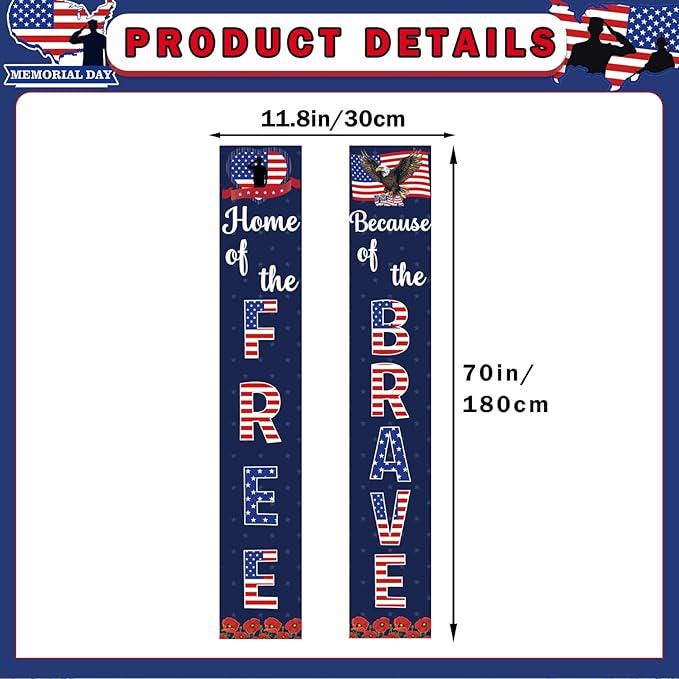 Memorial Day Porch Banner Patriotic Red White Blue President Day Decorations