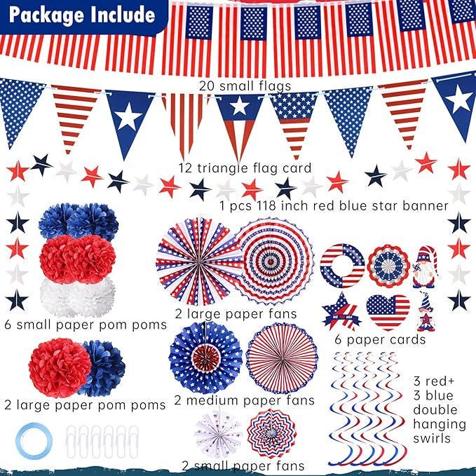 34PCS President Day Decorations USA Flag Stars Banner Outdoor Party Supplies