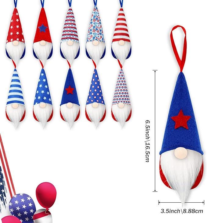 Patriotic Veterans Day 10PCS Gnome Tree Ornaments President Day Red White Blue Decor