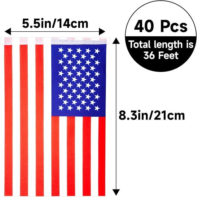 40PCS American Flags Banner 36Feet Patriotic President Day Red White Blue Outdoor Indoor