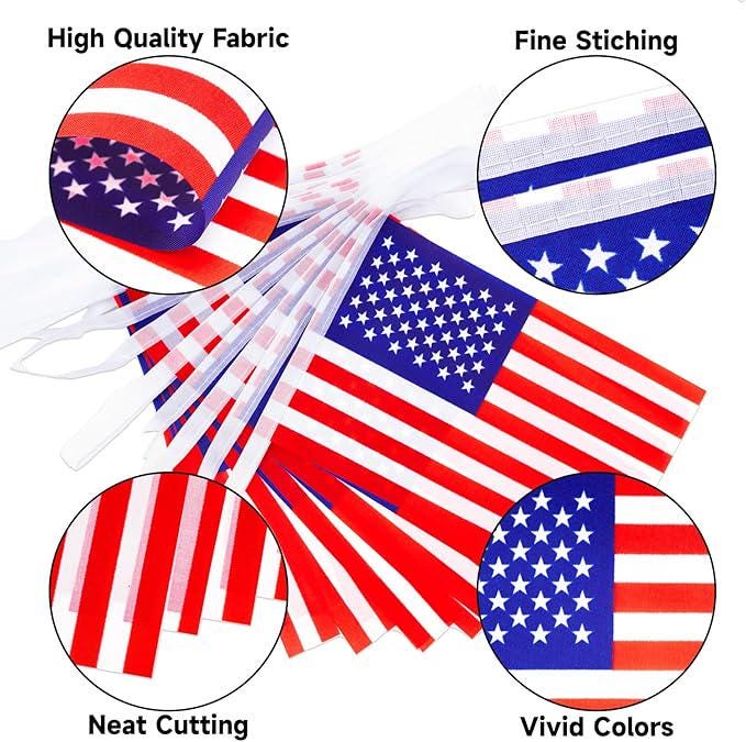 40PCS American Flags Banner 36Feet Patriotic President Day Red White Blue Outdoor Indoor
